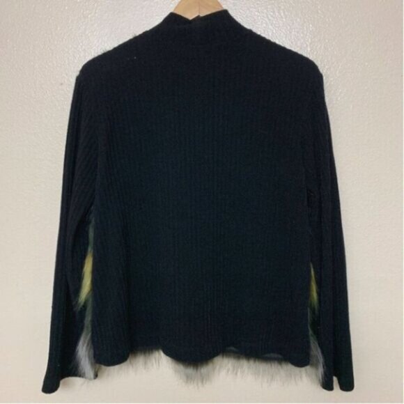 Clover Canyon Women's Color Block Knit Sweater Top Faux Fur Long Sleeves Black - Picture 6 of 8